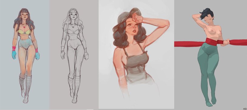 Cartoon female figures