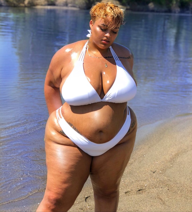 Fat grandmother in a bikini
