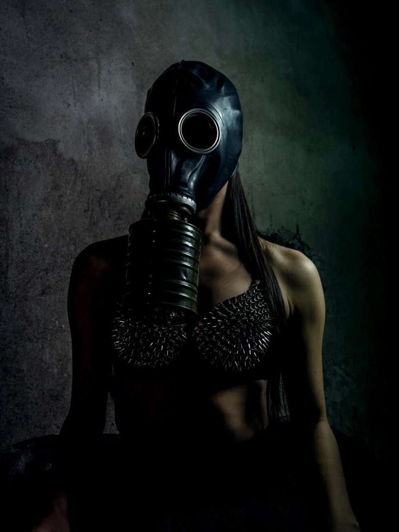 Girl in a gas mask