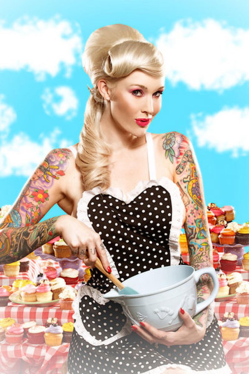 Rocabilly girl at a gas station