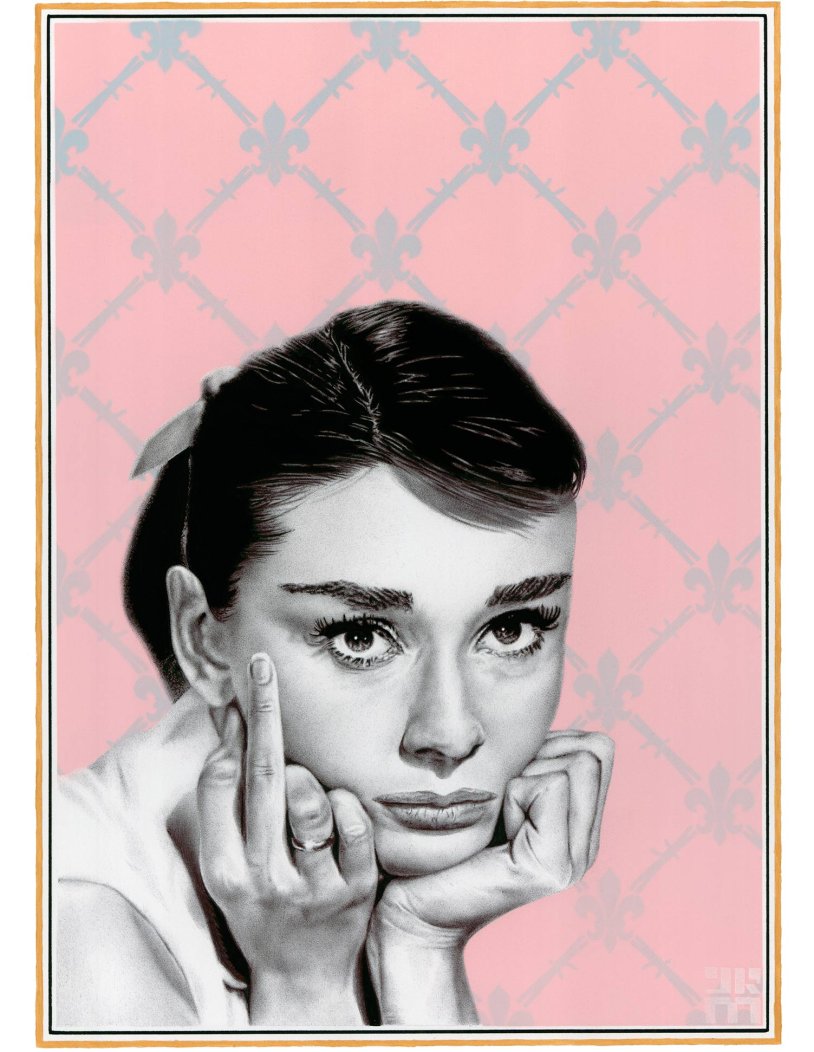 Audrey Hepburn with a fax