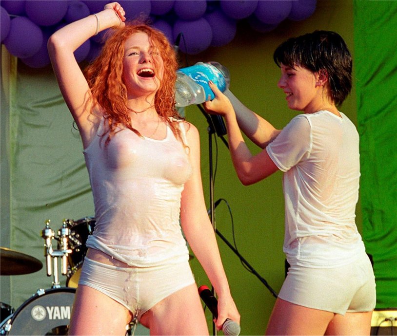 Girls on the beach in swimsuits