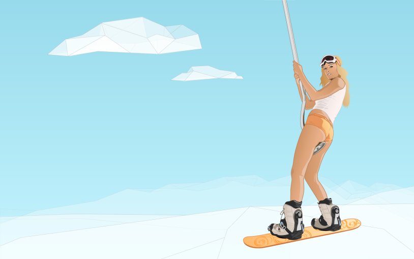 In winter in a swimsuit