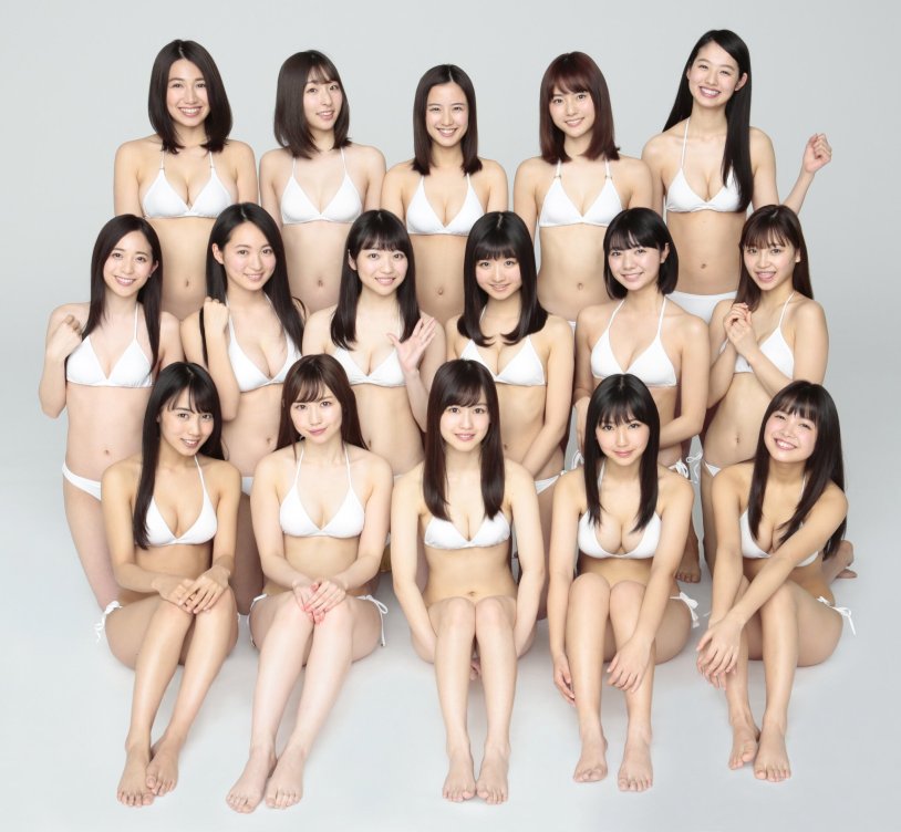 Japanese group in swimsuits