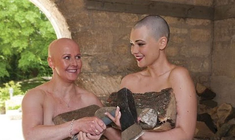 Naked woman with a bald head