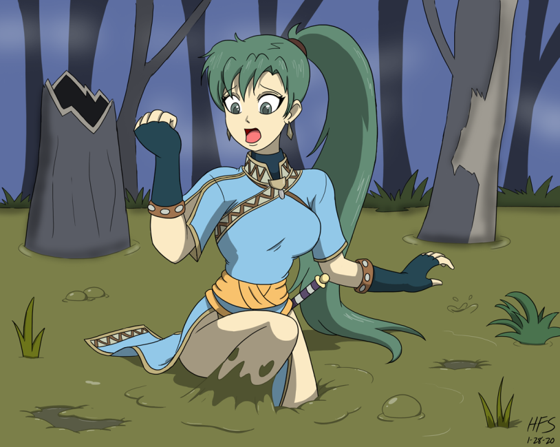 Woman is lying in the mud