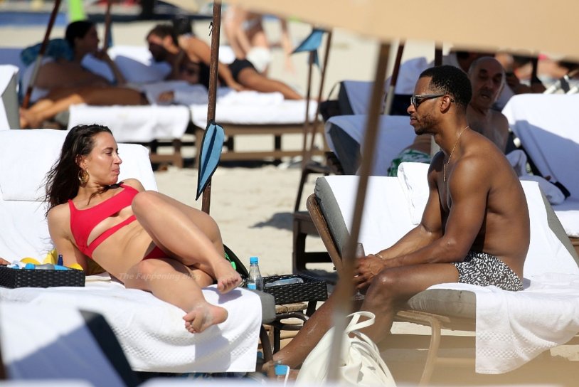 Elderly women in the back in a swimsuit