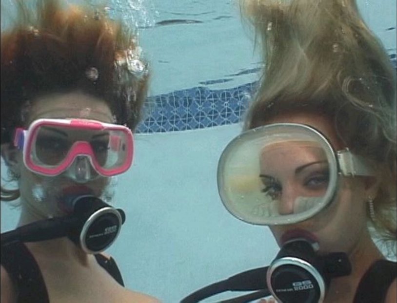 Submarine swimming with equipment