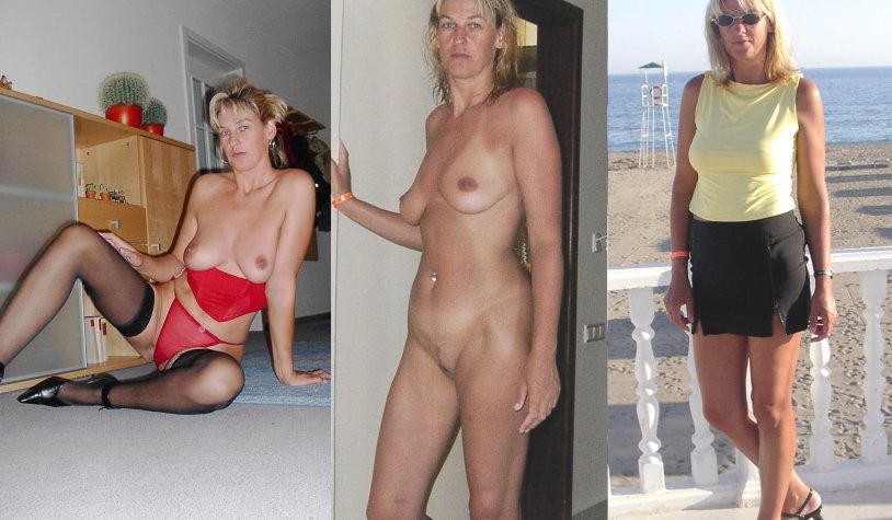 Mature blonde dressed and undressed