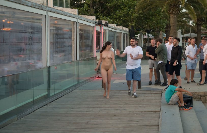 Naked public on the streets of Barcelona