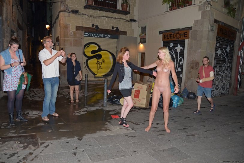 Naked walks along the street