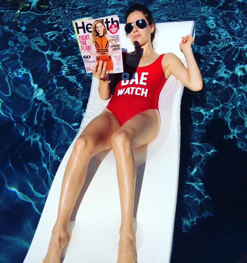 Bae Watch on a swimsuit