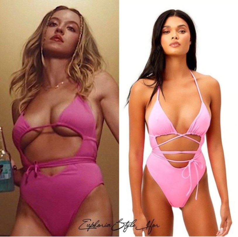 Cassie in a swimsuit of euphoria pink