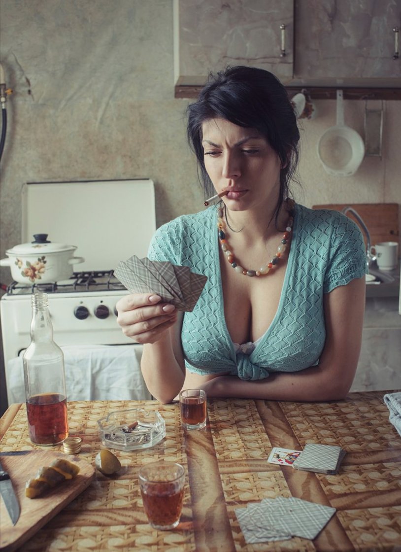 Girls play undressing cards