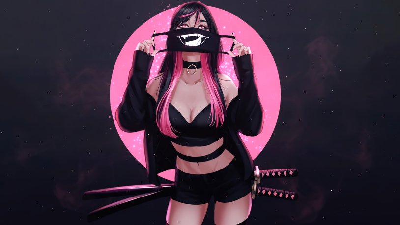 Girl with a katana in a mask, they