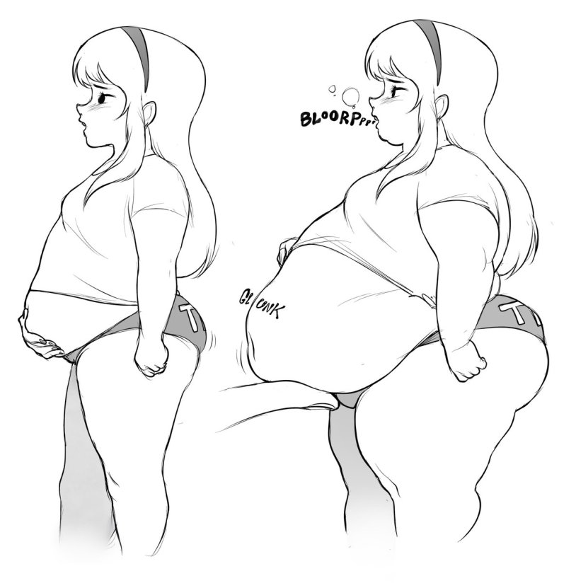 Falling girls before and after the stomach