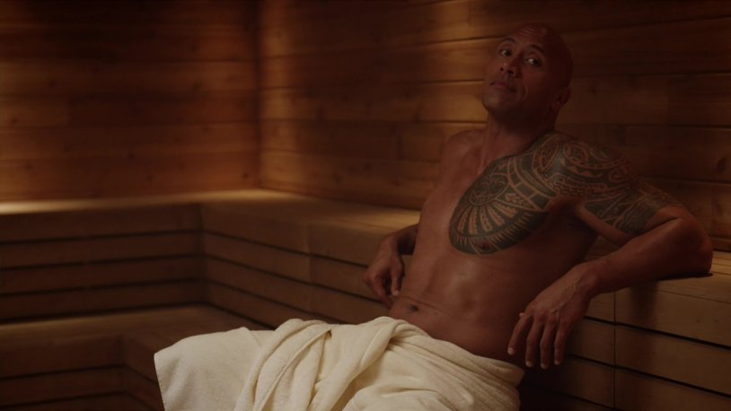 Dwayne Johnson in the bathhouse