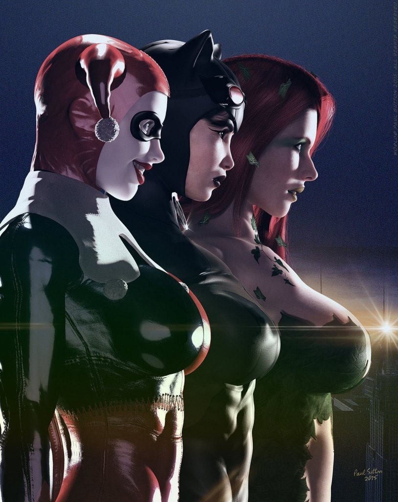 Harley Quinn poisonous ivy and woman cat