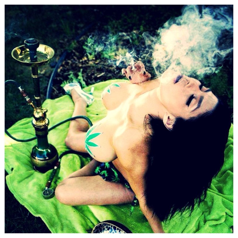 Naked girls smoke grass