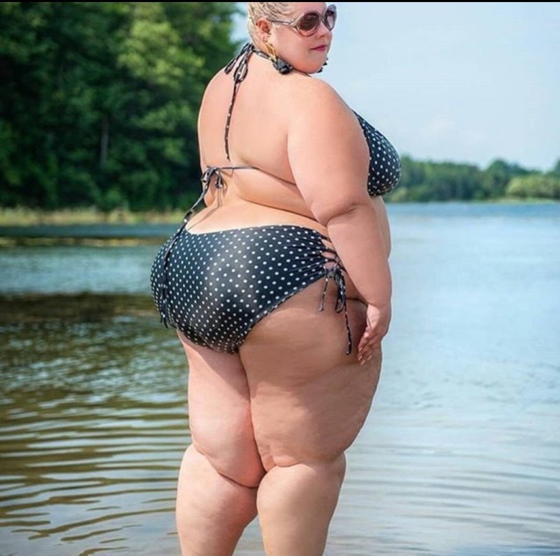 Fat grandmother in a swimsuit