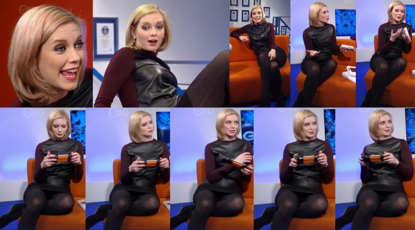 Rachel Riley in black tights