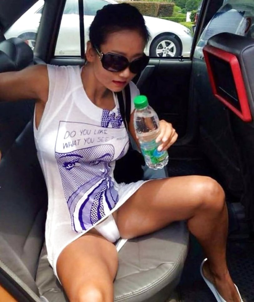 Girls in a sundress without panties below