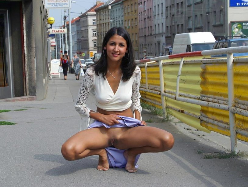 Squatting without panties in public
