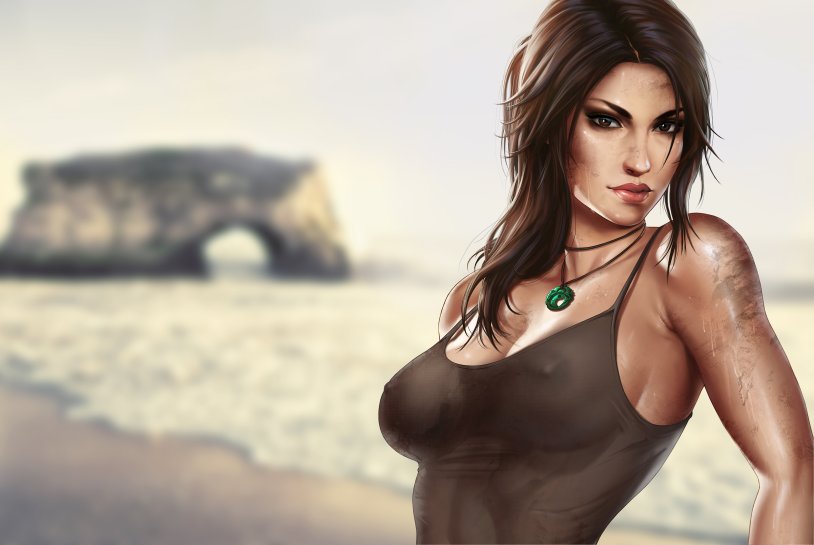 Lara Croft in a swimsuit art