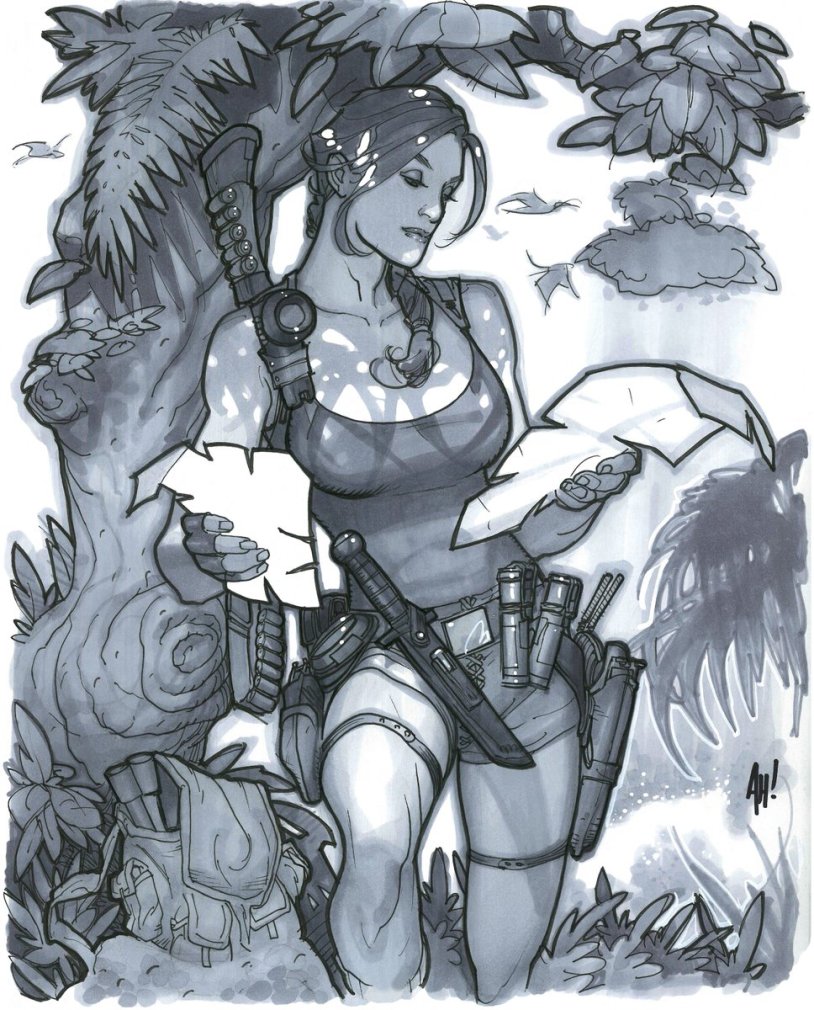 Game character girl with weapons