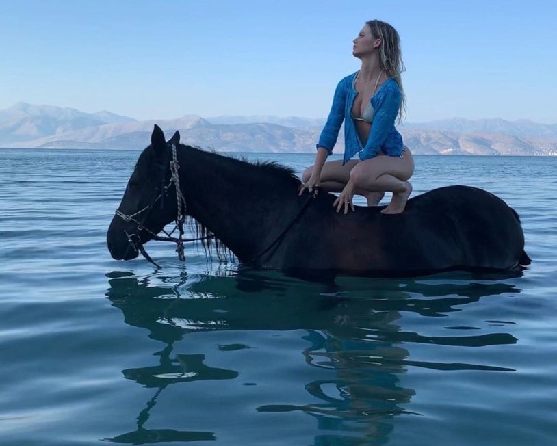 Freya Allan on a horse