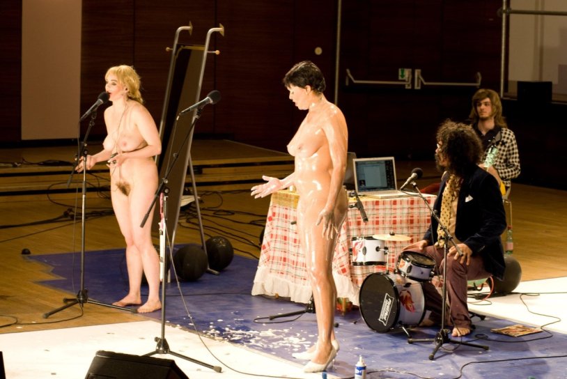 Girls undress on stage