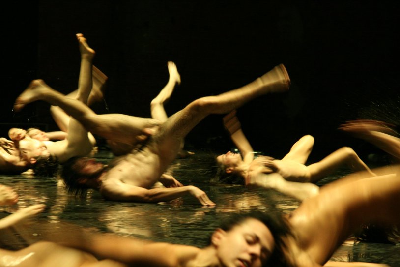 Naked women on the stage of the theater