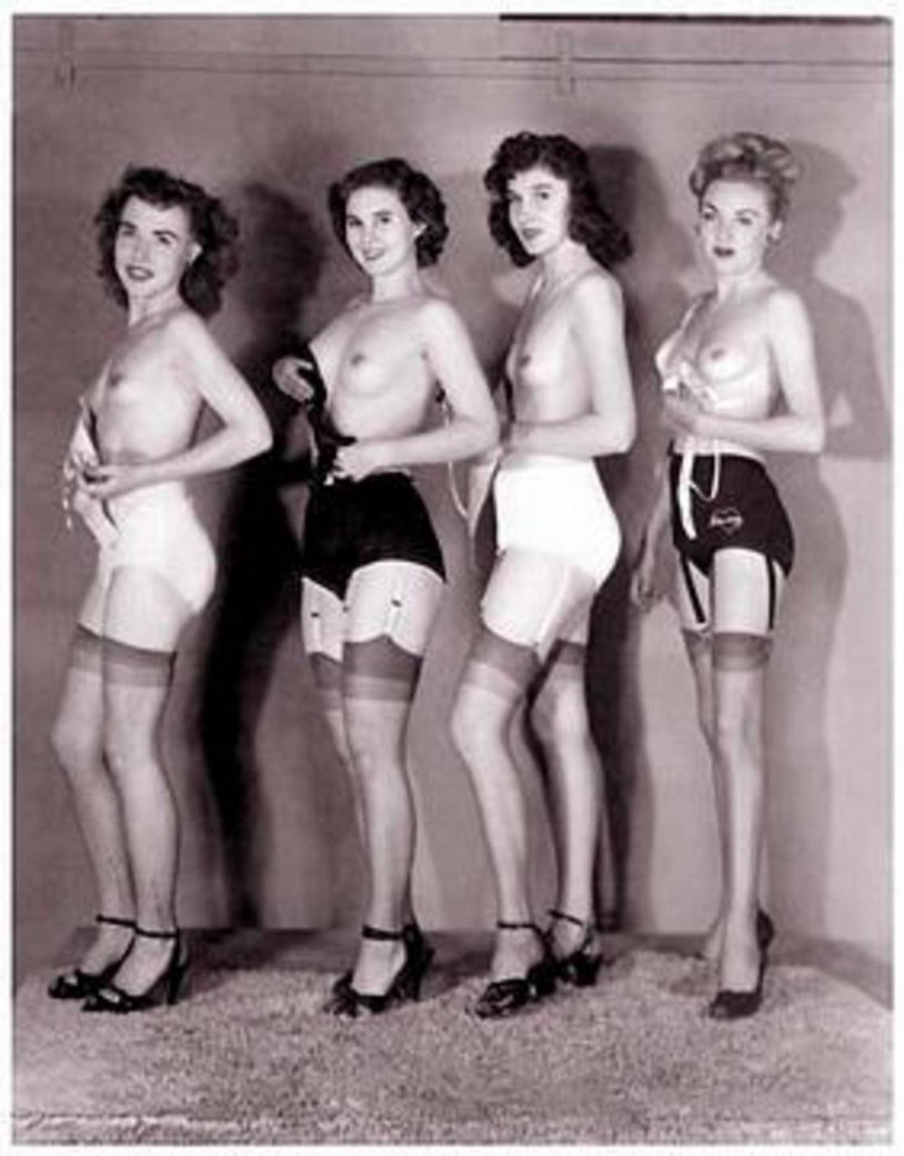 Naked women in stockings retro