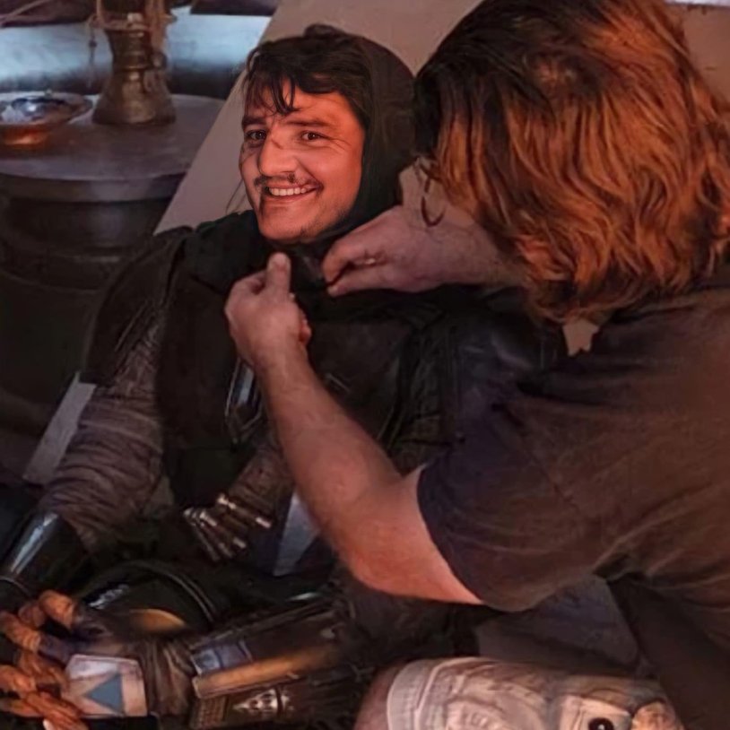 Pedro Pascal on the set