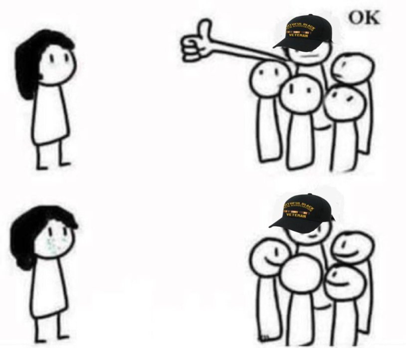 The meme shows a thumb from crowd