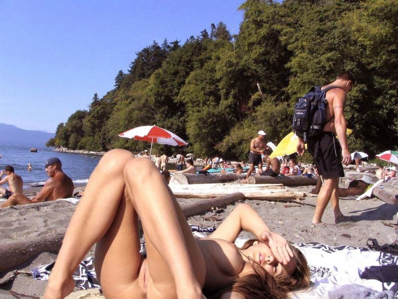 Naked women on a public beach