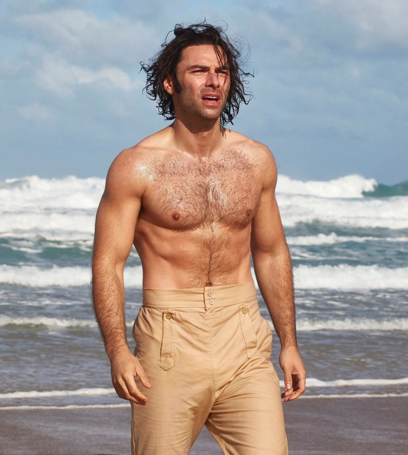 Aidan Turner Poldark mow grass
