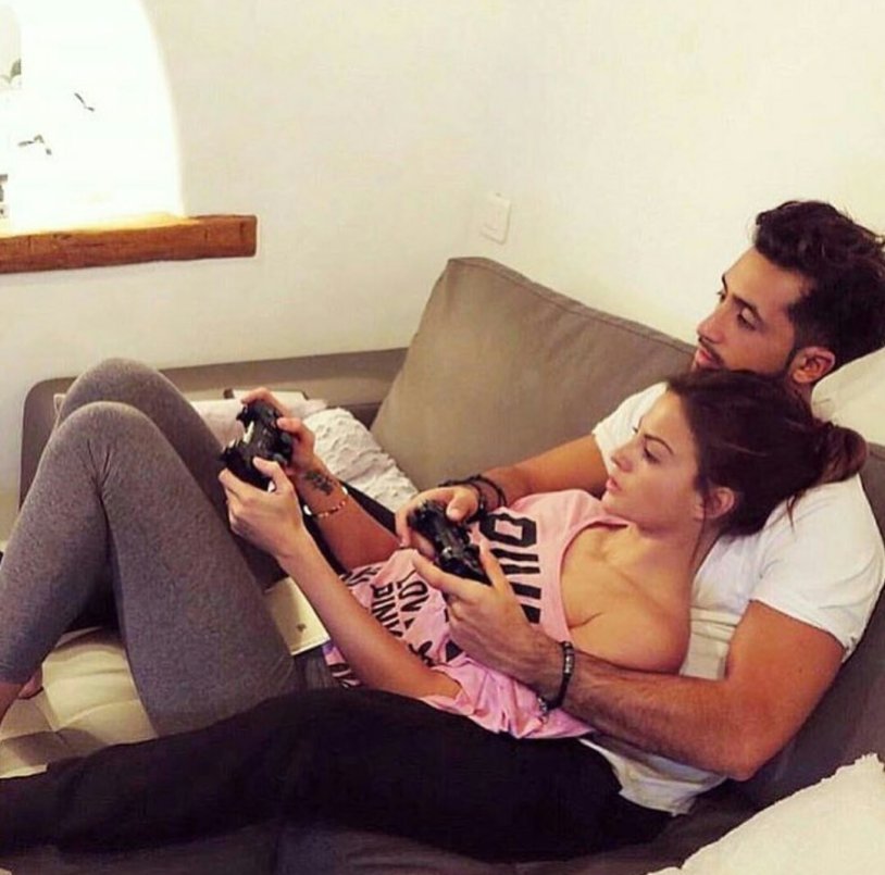 A guy with a girl at home