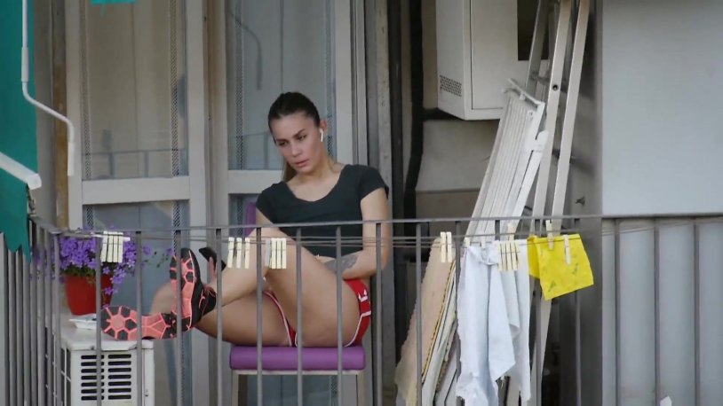 Girls without panties on the balcony