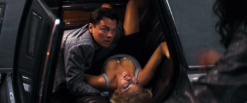 Leonardo DiCaprio and Margot Robbie in the film Wolf with Wall Street