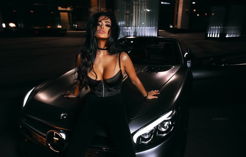 Black Mercedes and Girl