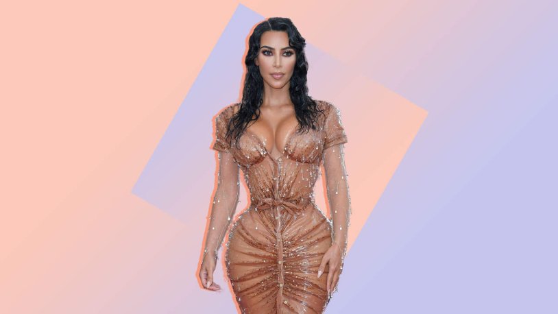 Kim Kardashian on a white background