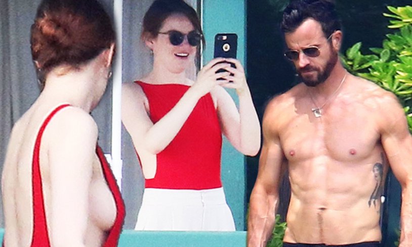 Emma Stone in a swimsuit with her husband