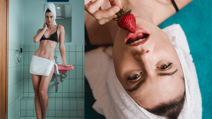 Bikini shovel girl snow