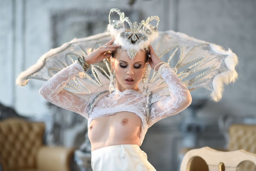 Naked young in white stockings