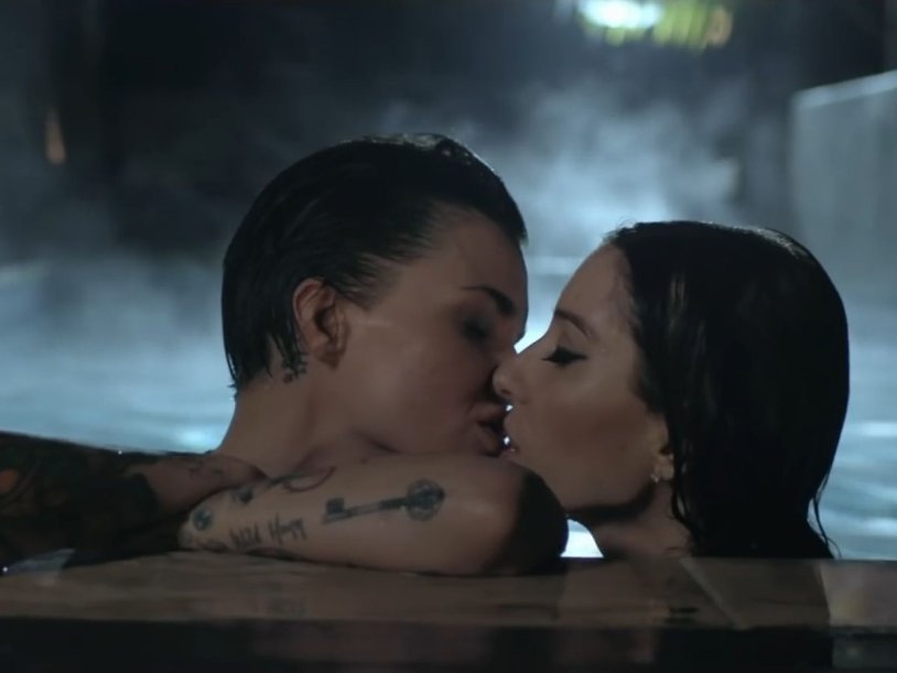 Jessica Origliassso and Ruby Rose kiss