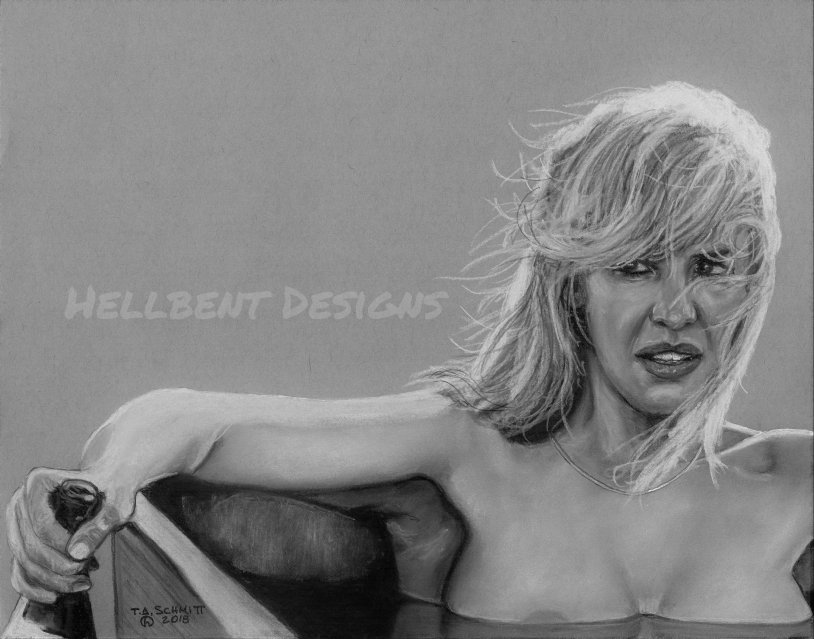 Drawings of women with a pencil