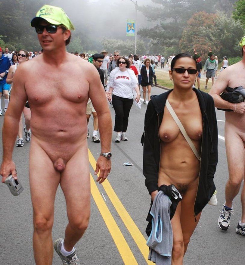 Naked pair of exhibitionists