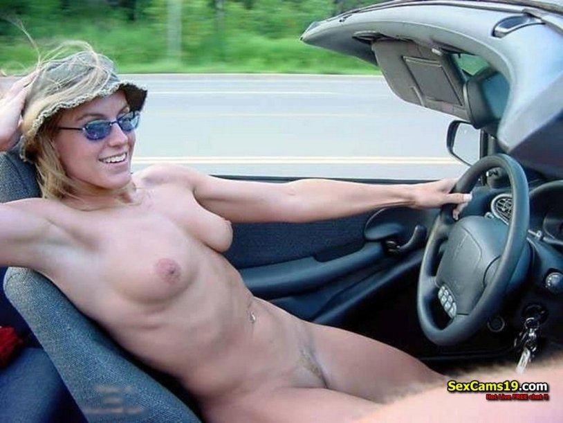 Naked women driving a car