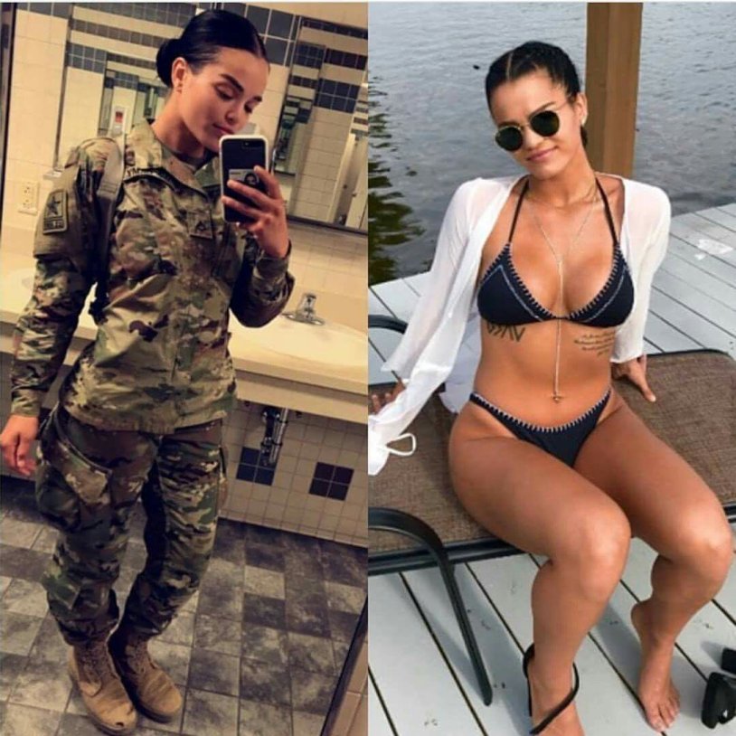 Military girls in clothes and without her